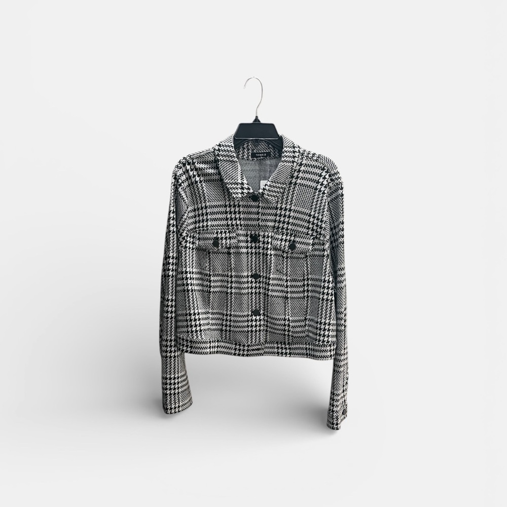 NWT Torrid Dressy Trucker Plaid Jacket Black White 3 3X Houndstooth Button Crop - Picture 2 of 7